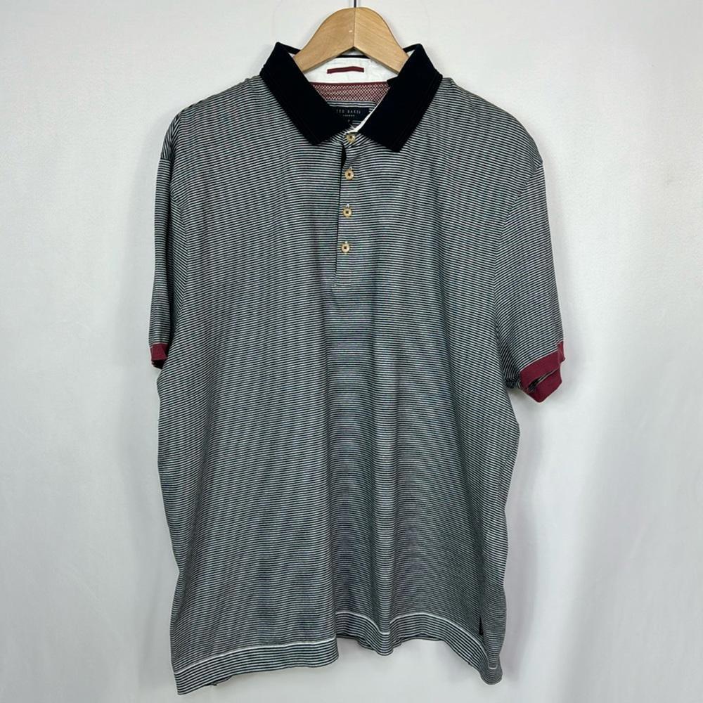Ted Baker Mens Striped Black‎ White Cotton Short Sleeve Casual Polo Shirt Size 7